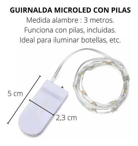 Imagen 6 de 10 de Guirnalda Alambre 30 Luces Led 3m A Pila Calida Fria Navidad