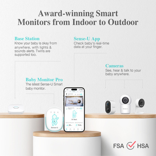 Monitor Inteligente Sense-u Pro Para Bebé, Largo Alcance
