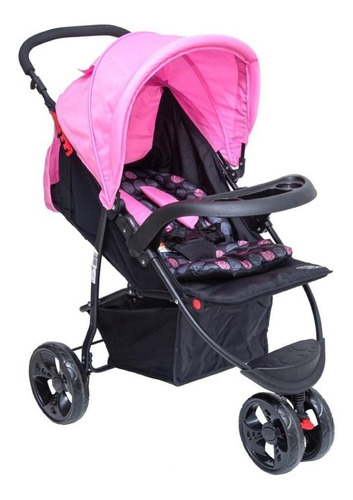 Carrinho de bebê 3 rodas Baby Style Urban rosa com chassi de cor preto