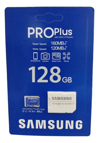 Microsd 128gb Samsung Pro Plus 4k 130mb/s Usb3.0 Adaptador