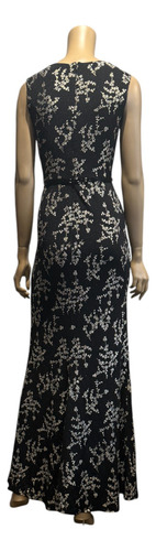 Vestido Color Negro Rl Con Cuentas En La Cintura Talla 2