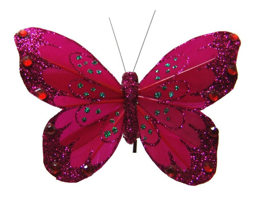 Borboleta Decoração Natal 10cm C/glitter Branco C6 Pçs