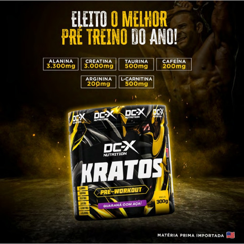 Kratos Pré Wourkout (300g) Dc-x Nutrition - Nova Embalagem Sabor Açaí Com Guaran