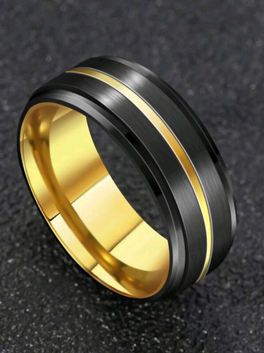 Anillo Negro Con Dorado Talla 10 Elegante 