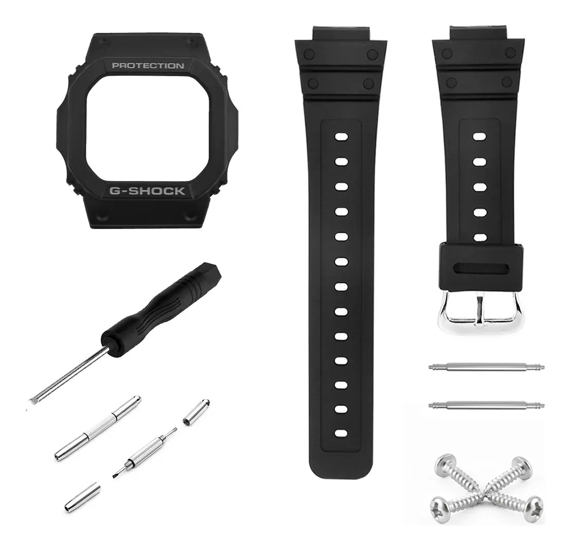 Kit Full Para G-shock Dw-5600 Pulseira Bezel Chave Parafuso Preto