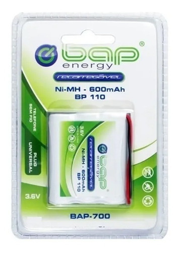 Bateria 3,6v 3aa 600mah Ni-cd Bap Bp110 Bap-700 Tel Sem Fio