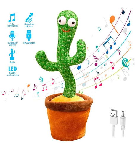 Cactus Bailarín De Luces Led Canta Baila Y Repite Palabras