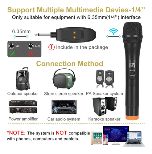 Micrófono Inalámbrico Dual Uhf Recargable Para Karaoke Negro