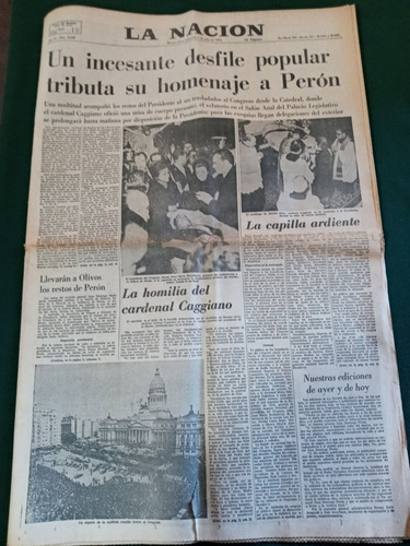 Diario Histórico  La Nación  03/07/1974 Funeral De Perón