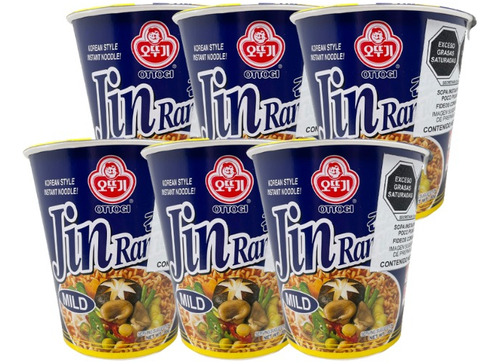 6 Piezas Vaso Pasta Ramen Coreano Poco Picante Ottogi 65gc/u