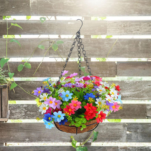 Flores Artificiales En Cesta Colgante, Maceta Para Colgante