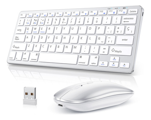 Teclado Y Mouse Español Inalámbrico Recargable Usb Bt 3en1