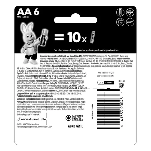 Pila Duracell MN1500B6 pilas AA alcalinas 1.5V 6 unidades