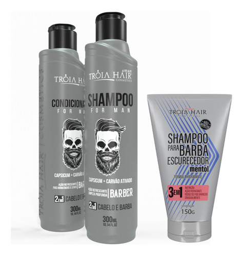  Kit Shampoo + Cond + Shampoo Grizalhos Tróia Hair For Man