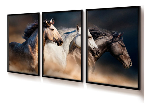 Quadros Decorativos Trio Cavalos Correndo Vidro 30x45 Quarto