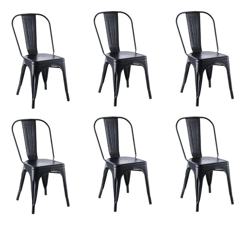 Kit de 6 sillas de comedor industriales reforzadas con marco de acero Tolix, color negro