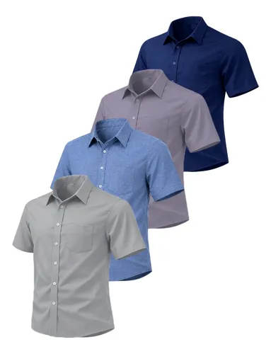 MLB 815699847 Kit 4 Camisa Social Masculina Manga Curta Casual Prando JM
