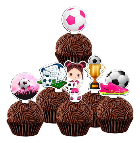 60 Tags Para Doces Docinho - Futebol Menina - Haste Fixa