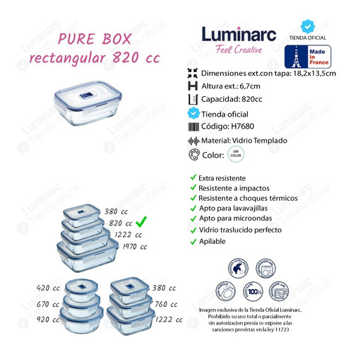 Imagen 5 de 9 de Set Contenedores Vidrio Pure Box Luminarc Tuper Vianda X5p