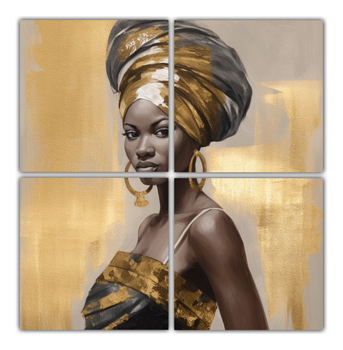 140x140cm Cuadro Mujer Africana Con Turbante Estilo Neo-noir