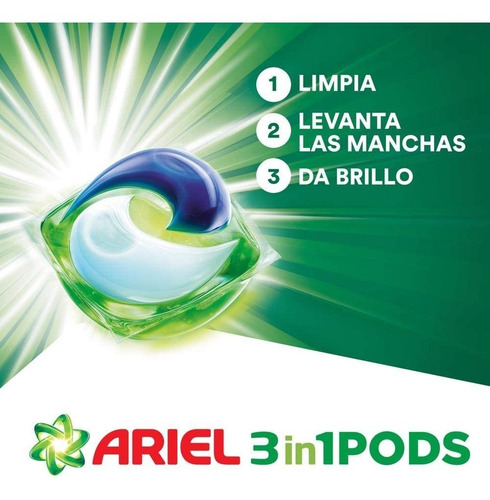 Imagen 2 de 4 de Detergente En Cápsulas Ariel Power Pods 3 En 1 Con 57 Cápsulas