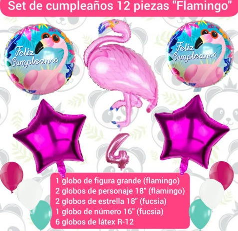 Set 12 Globos Decoración Cumpleaños Flamingo Flamenco Fiesta