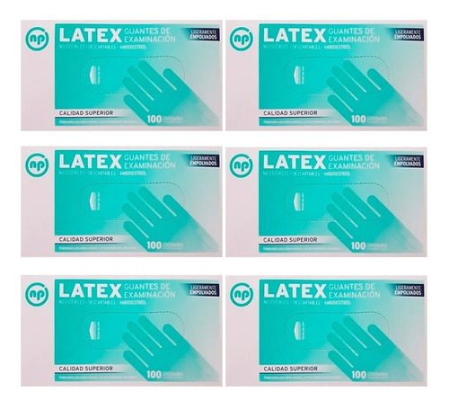 6 Guantes De Latex Descartable Examinación X 100 Unidades