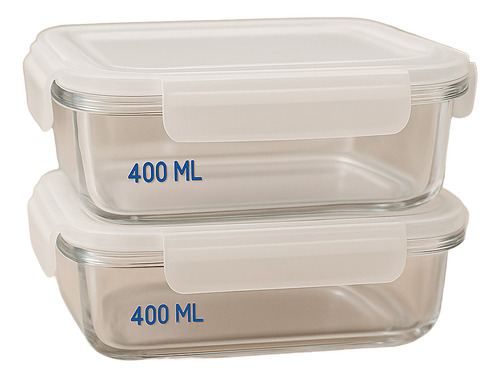 Conjunto 2 Potes 400ml Vidro Hermético Mantimentos Marmita