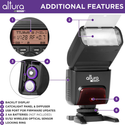 Flash Speedlite Altura Photo Ap-305c Para Canon Eos R R5 R6 R7 R8 Rp 90d 80d 70d Sl3 Rebel T7 T7i T6 T6i 5d 6d 7d M5 M6 M50 M100 M200-2.4ghz E-ttl Luz Para Espejo Dslr Y Dslr Cámara De Cámaras