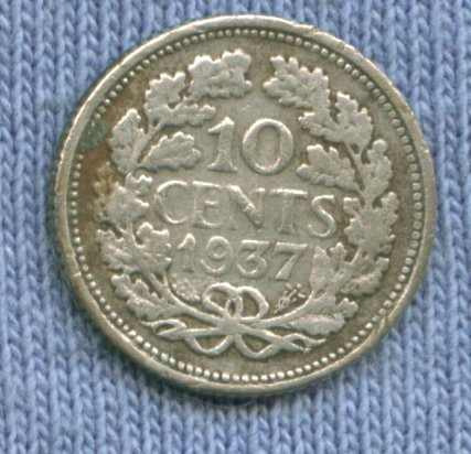 Holanda 10 Cents 1937 Plata * Reino Wilhelmina 1 *