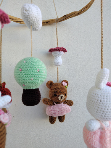 Movil De Cuna Tejido A Crochet Animalitos Del Bosque 4 Animalitos Animales Del Bosque
