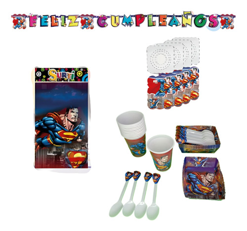 Kit Decoracion Completo Vasos+platos Superman 12niños