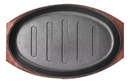 Plancha Plato De Fierro Fundido Con Base De Madera 28cm
