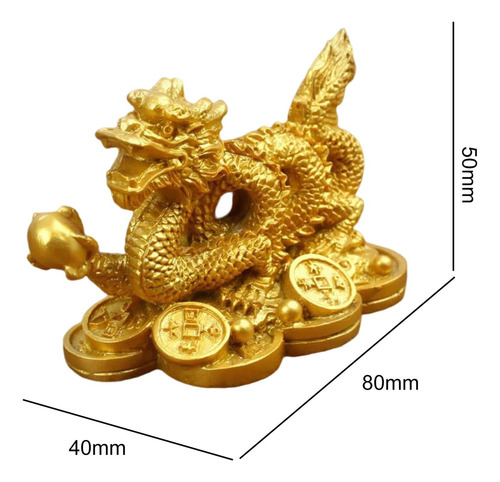 Escultura De Dragón Chino Con La Suerte Dorada
