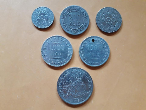 Lote 6 Reis Monedas Coleccion Brasil Distintas Años 1900 