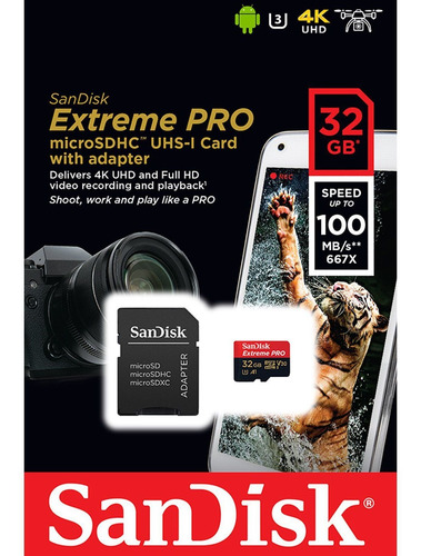 Cartão Microsd Sdhc-uhs 32gb Sandisk Extreme Pro Gopro 23456