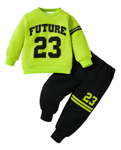 Conjunto Niño 9m-6a: Sudadera Estampada Y Pantalón Casual Verde Limón 3-4 A