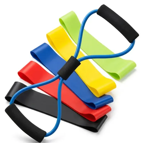 Kit Mini Bands e Extensor Formato 8 Well Tools com 6 Peças para Treino