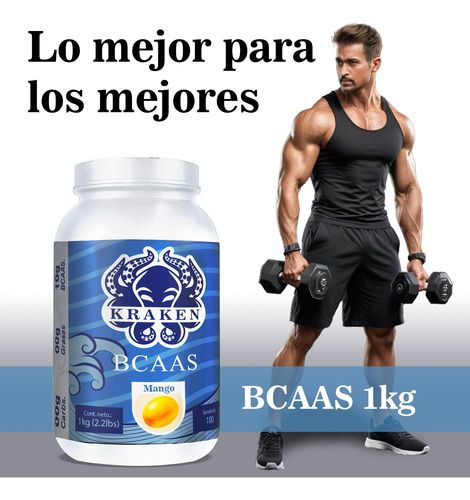 Aminoácidos Bcaas Polvo Kraken 1kg Sabores 100 Servicios Mango