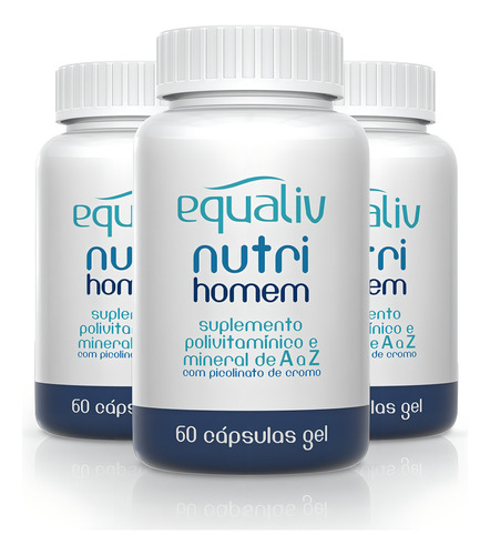 Kit Multivitamínico A A Z Equaliv de Nutri para hombre, 3 60 cápsulas. Sabor sin sabor