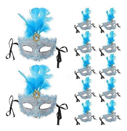 Máscara De Carnaval Logofun Con Plumas Para Mujer - Azul