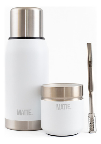 Set Termo Matte White 750 Cc + Mate Ds Pro + Bombilla 