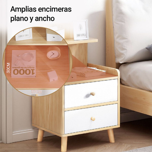 Buro Madera Sencillos De Recamara Mesa Noche Con 2 Cajones Color Roble