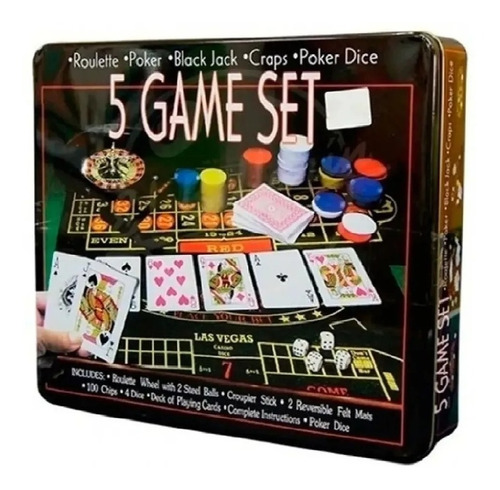 Juego Casino 5 En 1 Poker Ruleta Black Jack Estuchelata Full