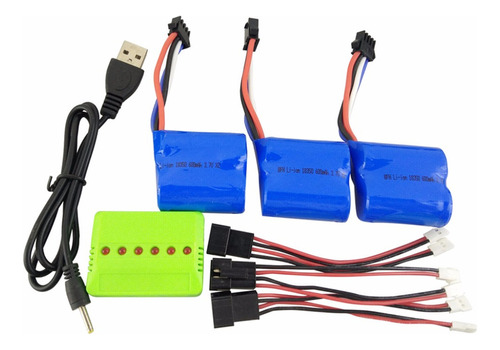 3 Baterías De 3,7 V 600 Mah Con Cargador Y Línea De Conversi