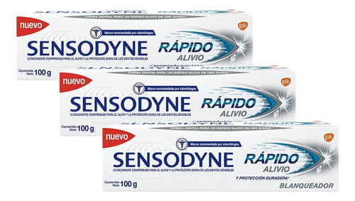 Combo X3 Sensodyne Crema Dental Rápido Alivio Blanquead 100g