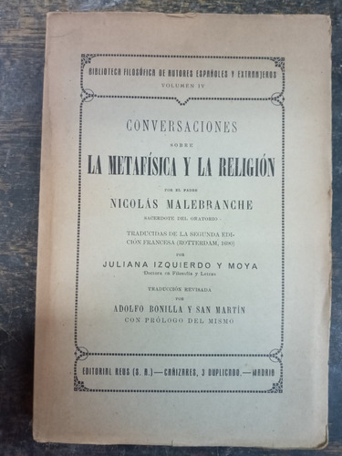 La Metafisica Y La Religion * Nicolas Malebranche * 1921 *