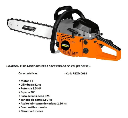 Imagen 2 de 3 de Motosierra A Explosion Lüsqtoff Garden Plus 52cc 2.5hp Nafta