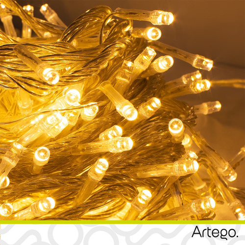 Luces Serie 200 Led Color Luz Cálida Color Cable Transparente Oscuro Artego Interior Exterior Decoración Navidad Árbol Navidad Eventos Led Christmas String Lights Waterproof 8 Modos Uso Temporizador