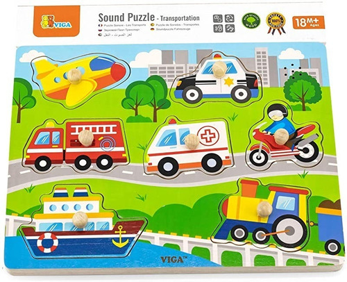 Puzzle Con Sonido Vehículos Para Niños De Madera Viga